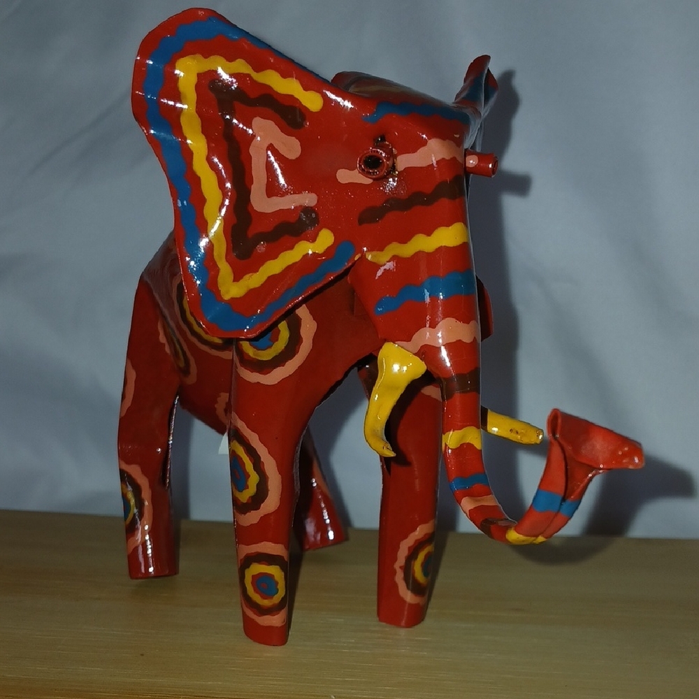 African Tin Metal Art Sculpture Elephant Zimbabwe